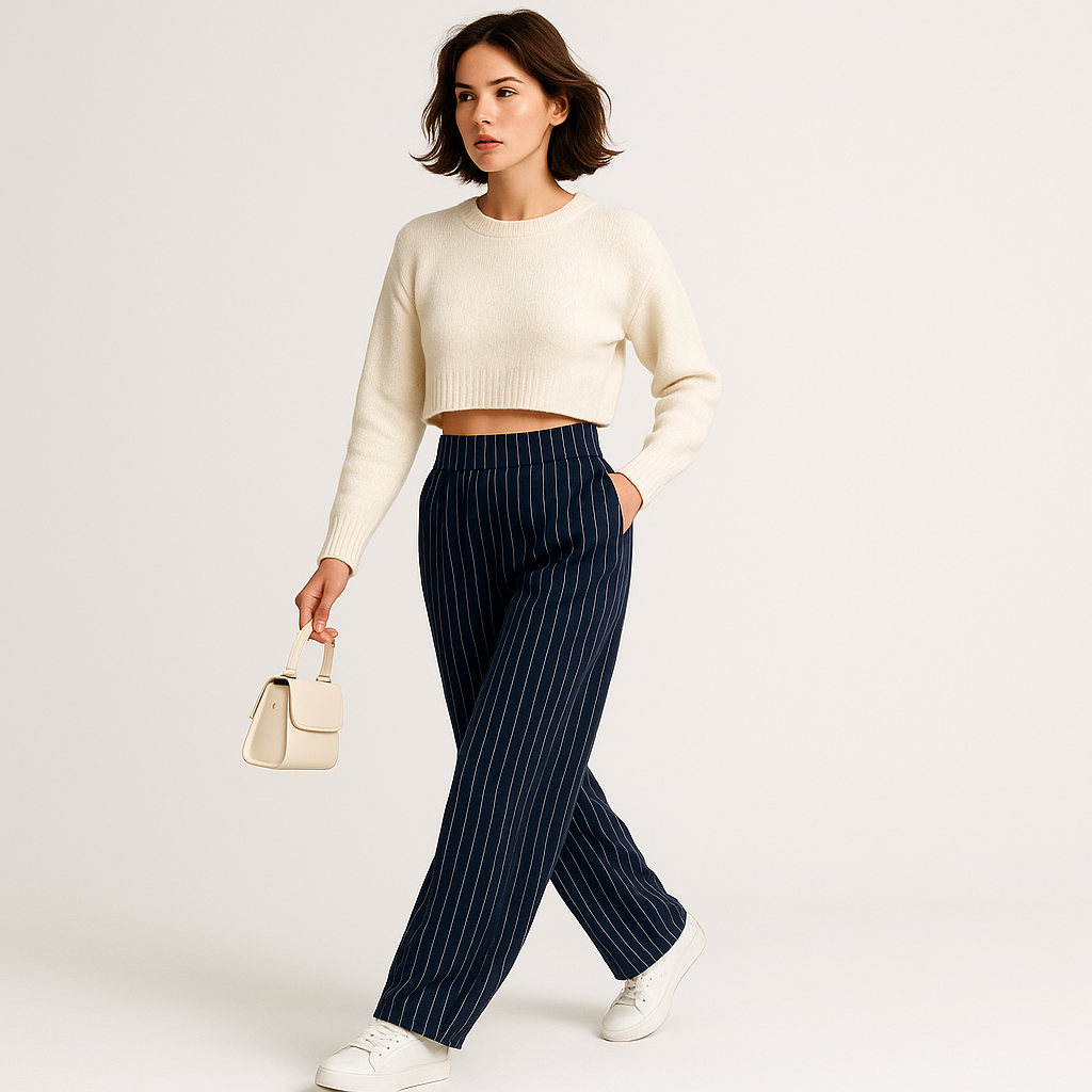 Pantalon Fluide | Taille Élastique | Rayures Élancées et Confort Moderne