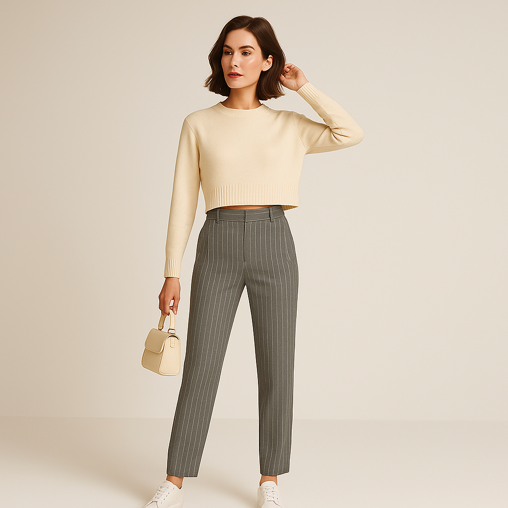 Pantalon Fluide | Taille Élastique | Rayures Élancées et Confort Moderne