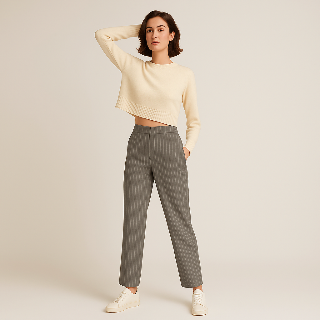 Pantalon Fluide | Taille Élastique | Rayures Élancées et Confort Moderne