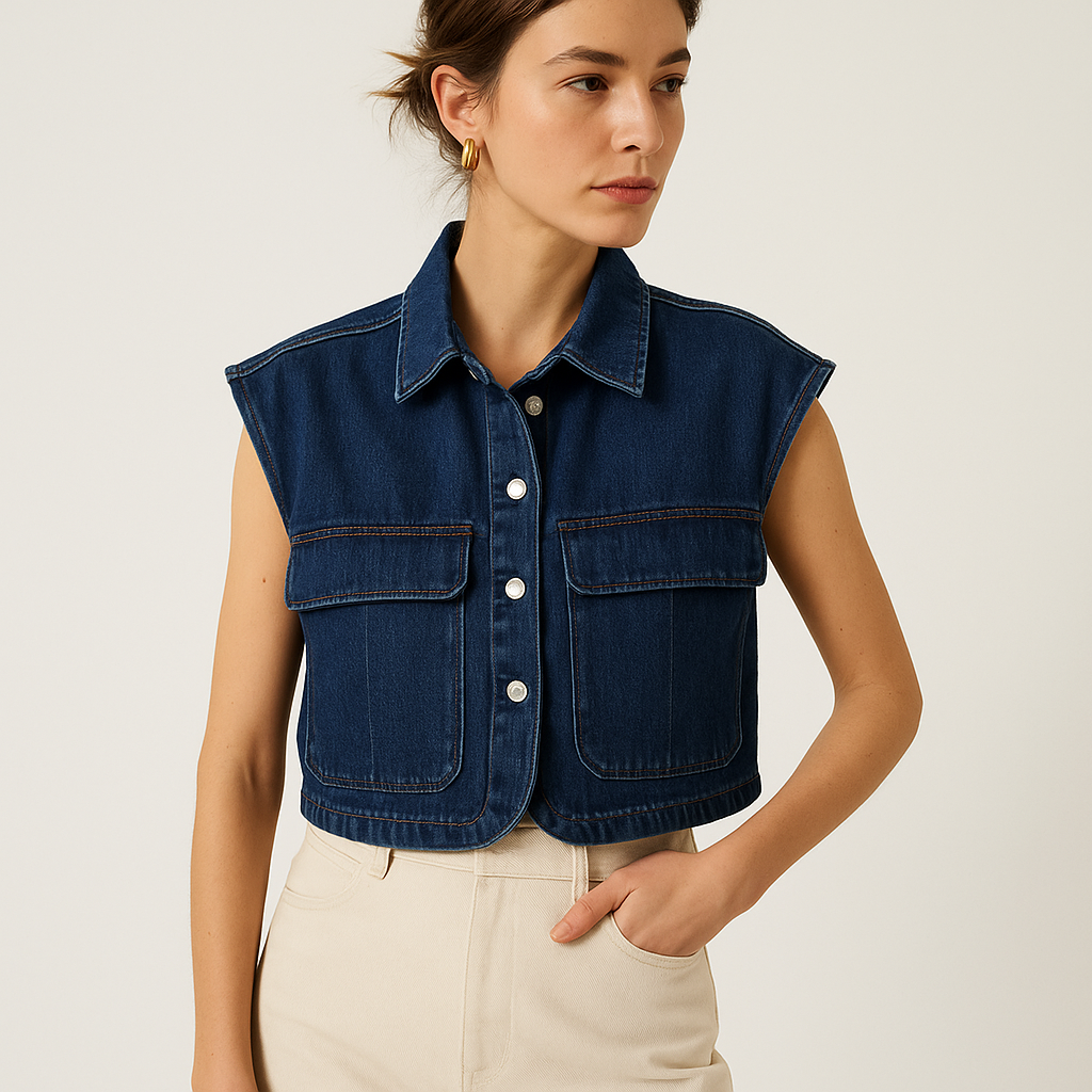 Gilet Sans Manches en Denim Cropped