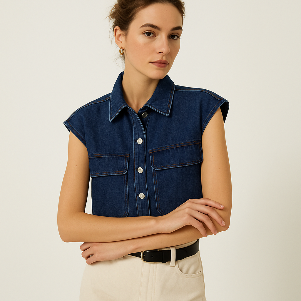Gilet Sans Manches en Denim Cropped