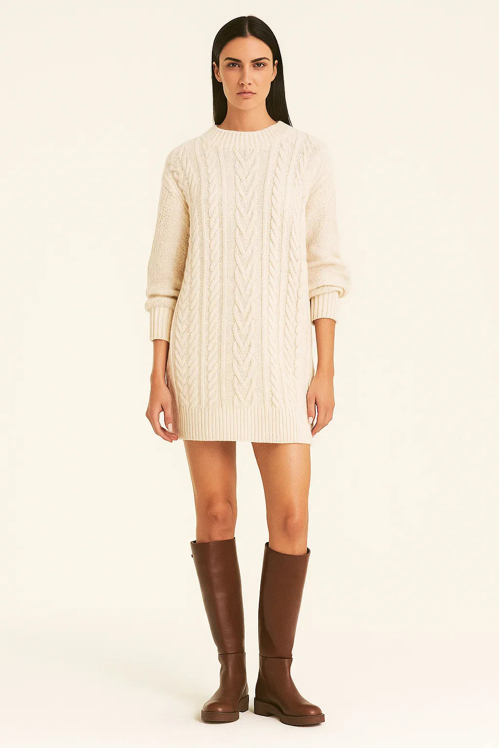 Bottes Hautes Femme | Cuir Marron Lisse Et Semelle Plate | Style Classique Pour L’Hiver