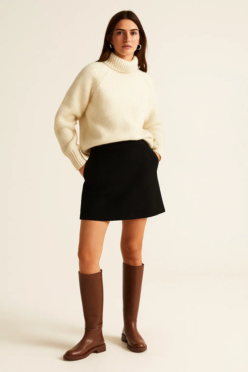 Bottes Hautes Femme | Cuir Marron Lisse Et Semelle Plate | Style Classique Pour L’Hiver