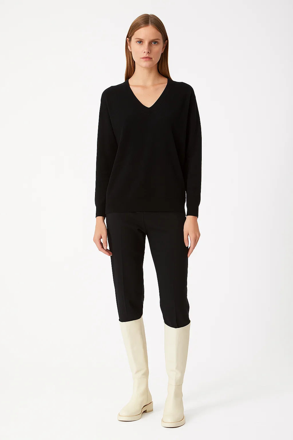 Bottes Hautes Femme | Cuir Véritable Écru Et Coupe Minimaliste | Élégantes Et Polyvalentes Pour L’Hiver