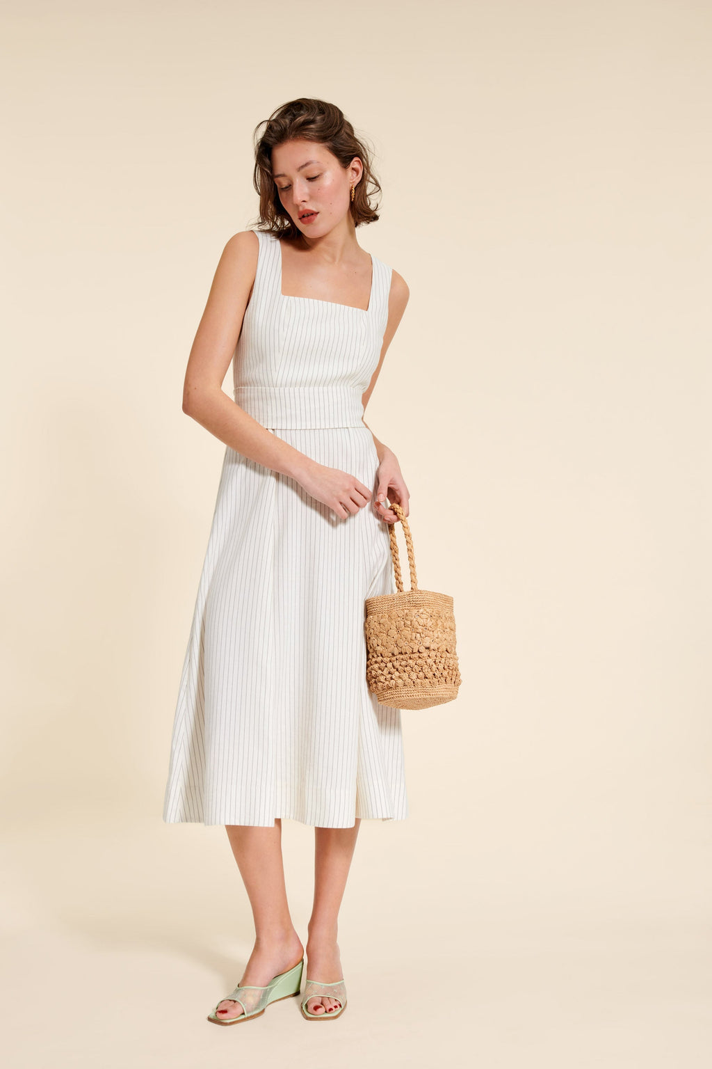Robe Midi A Encolure Carrée | Élégante & Intemporelle | Été & Occasions Chic | Coton Texturé