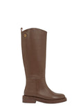 Bottes Hautes Femme | Cuir Marron Lisse Et Semelle Plate | Style Classique Pour L’Hiver