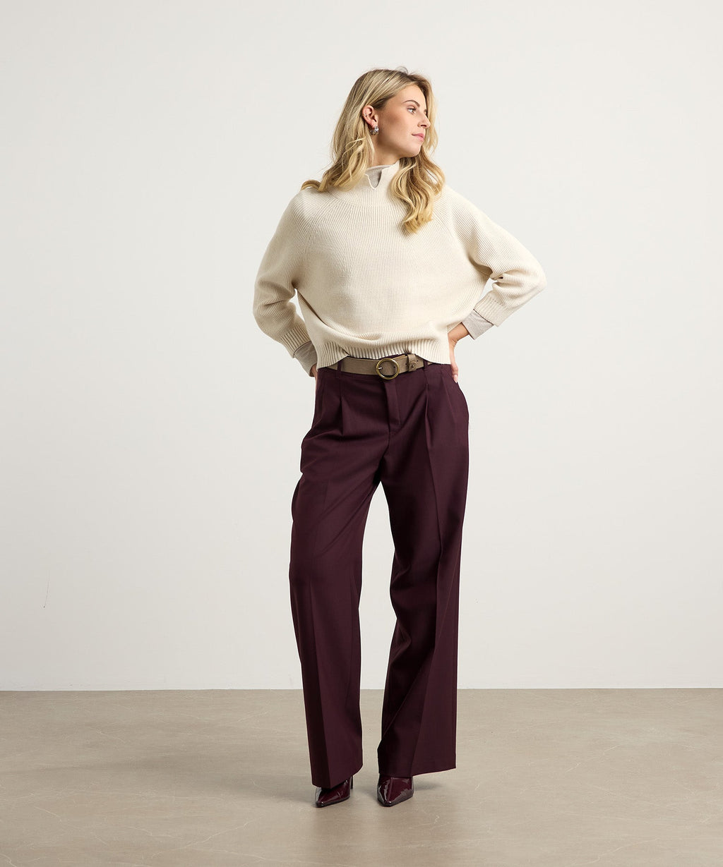 Pull Col Montant Fendu en Maille Douce